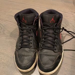 Air Jordan 1 mid tops. Classic Black & Red. Size 11. Need a clean up.